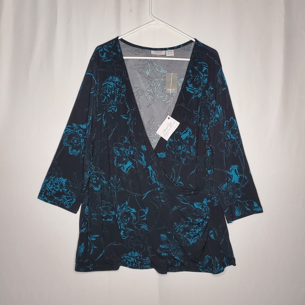 Avenue Studio Faux Wrap Top Women 26/28 Business Casual Office Travel Turquoise